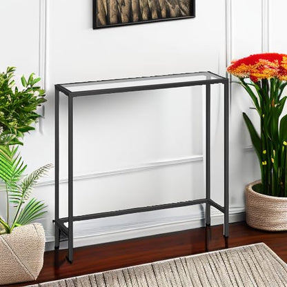 HOOBRO 29.5" Narrow Console Table, Tempered Glass Sofa Table, Small Side Table, Modern Entryway Table, for Entrance, Living Room, Foyer, Hallway Bedroom, Black BK07XG01