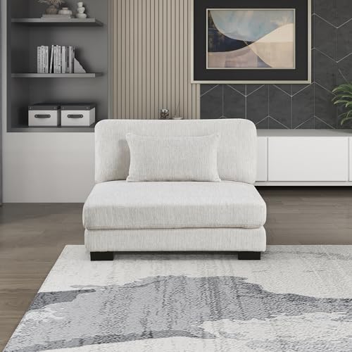 Lexicon Modular Sectional Sofa for Living Room, Textured Microfiber Armless Chair with Pillow, Units of Modular Sectional Couch, Upholstered Chair for Customizable Sectional Sofa Couch, Beige Lexicon
