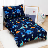 david's kids 4 Piece Toddler Bedding Set - Soft Breathable Toddler Bedding Set for Boys Girls, Includes Quilted Comforter, Flat Sheet, Fitted Sheet and Pillowcase, Dinosaur Navy david's kids