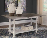 Signature Design by Ashley Havalance Farmhouse Sofa Table, Flip Top Design for Additional Dining Space and Fixed Lower Shelf, Gray & White with Weathered Finish Signature Design by Ashley