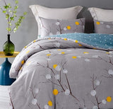SLEEPBELLA Comforter Twin Size, 600 Thread Count Cotton Grey Branch with Yellow Turquoise Polka Dot Pattern Green Reversible Comforter Set,Down Alternative Bedding Set 2Pcs (Twin, Grey Branch) SLEEPBELLA