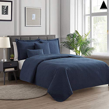 Hearth & Harbor Quilts Twin Size - All Season Bedspread Coverlet Set, Pinsonic Weave Lightweight Bedding Set - 4 Piece Twin Quilt Set with Pillow Shams, Diamond - Navy Hearth & Harbor