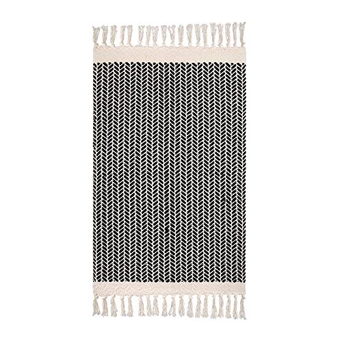 Lahome Boho Bathroom Rugs, Small 2x3 Front Door Mat Lightweight Kitchen Rug Woven Cotton Area Rug with Tassels, Farmhouse Washable Black and White Throw Rug Low Pile Carpet for Entry Laundry Lahome