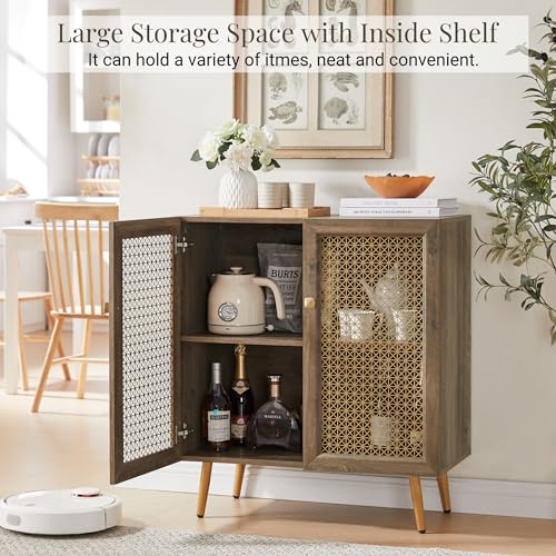 EDYO LIVING 31" Rustic Sideboard Buffet Cabinet with Metal Grid Decorated, Wood Accent Storage Credenza Cabinet, Console Table for Living Room, Hallway, Dining Room, Kitchen, Rustic Oak EDYO LIVING