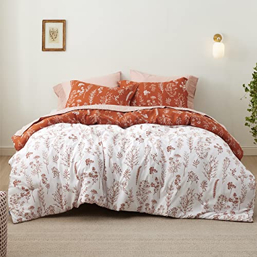 Bedsure Twin/Twin XL Comforter Set - Terracotta Bed Set, 2 Pieces Cute Floral Bedding, 1 Soft Reversible Botanical Flowers Comforter and 1 Pillow Sham Bedsure