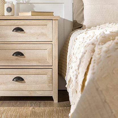 Walker Edison Hazel Modern Farmhouse 3 Drawer Framed Nightstand with Half-Moon Handles, 25 Inch, White Oak - WoodArtSupply