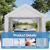 Bezseller 12x20 FT Heavy Duty Carport Canopy with Roll-Up Windows & Doors, Car Tent Portable Garage with All-Season Tarp for Cars, Boat, Trucks, White Bezseller