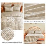 MR&HM Tufted Boho Comforter Set King Size, Linen Farmhouse Bedding Set, Bed in a Bag Set 7 Pieces with 1 Comforter, 2 Pillow Shams, 2 Pillowcases, 1 Flat Sheet, 1 Fitted Sheet for All Seasons MR&HM