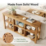 TRIBEWOOD 63-Inch Solid Wood Console Table for Entryway, 3-Tier Long Farmhouse Sofa Table with 6 Storage Cubes for Living Room, Hallway, Brown TRIBEWOOD