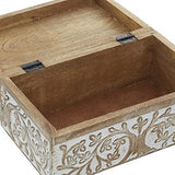 Deco 79 Mango Wood Floral Decorative Box Decorative Keepsake Boxes with Hinged Lid, Set of 3 Storage Boxes 8", 10", 12"W, Brown Deco 79