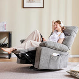 DUMOS Rocker Recliner Chair, Swivel Recliner with Vibration Massage & Lumbar Heating, 270° Rotating Chenille Fabric Recliner with footrest for Living Room & Bedroom, Grey
