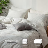 MooMee Striped Duvet Cover Set 100% Washed Cotton Linen Like Textured Breathable Durable Soft Comfy (White Dark Grey Wide Stripes, Queen 90"x90") MooMee