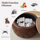 gusohey Round Storage Ottoman with Wooden Lid, Tufted PU Leather Circle Ottoman Footrest Stool Bench Coffee Table for Living Room,Brown gusohey