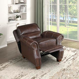 Lexicon Push Back Reclining Chair, Top Grain Leather Match Push Back Recliner Chair with Nailhead Trim, Rolled Arms, Solid Wood Legs, for Living Room/Apartment/Office, Easy Assembly, Brown