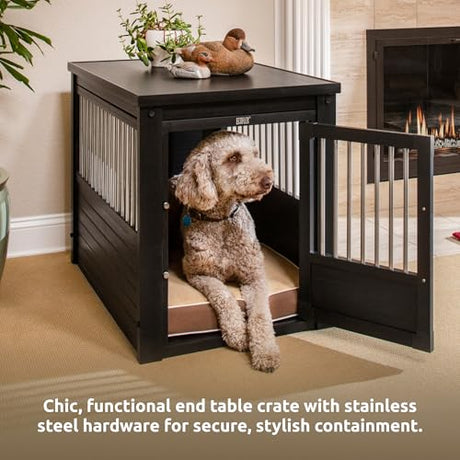 New Age Pet ECOFLEX InnPlace Dog Crate & End Table, Indoor Furniture Style Pet Kennel for Small, Medium, Large & XL Dogs, Durable Composite, Espresso Black, Large New Age Pet
