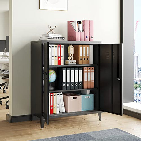 AFAIF Metal Storage Cabinet with Lock, Locking Cabinets with 2 Doors and Shelves, Lockable Steel Locker Cupboard, Small Sideboard Buffet Cabinet for Home Office AFAIF