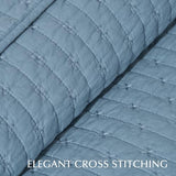 EVERGRACE x Kinsey Walsh Cross Stitch Pre-Washed Cotton Quilt Bedding Set Queen Size, Oversized 3 Pieces Lightweight Bedspread Coverlet for All Season, with 2 Matching Shams, Dusty Blue, 92"x96" EVERGRACEHOME