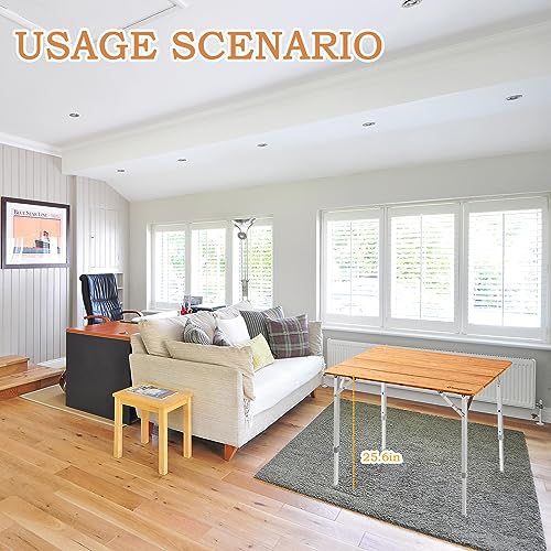 KingCamp Bamboo Folding Table Environmental Camping Table with Adjustable Height Aluminum Legs Heavy Duty 4-Folds Portable Camp Tables for Travel, Picnic, Party, Beach, 1-2 People KingCamp