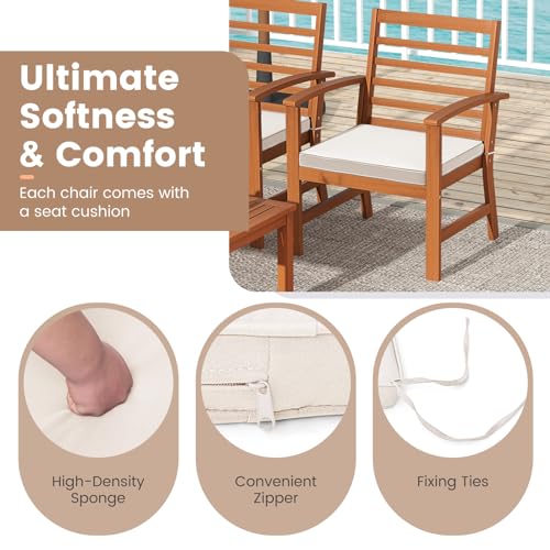 Tangkula 4 Pieces Outdoor Furniture Set, Acacia Wood Conversation Set w/Soft Seat Cushions, Stable Acacia Wood Frame, Patio Sofa & Coffee Table Set for Backyard, Porch, Poolside (White) Tangkula