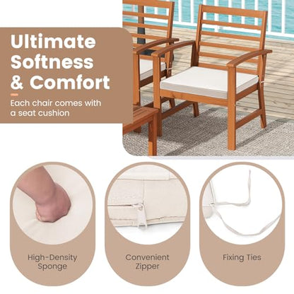 Tangkula 4 Pieces Outdoor Furniture Set, Acacia Wood Conversation Set w/Soft Seat Cushions, Stable Acacia Wood Frame, Patio Sofa & Coffee Table Set for Backyard, Porch, Poolside (White) - WoodArtSupply