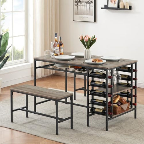 Garvee Dining Table Set for 4, Kitchen Table Set for 4 with 2 Benches, 3 Piece Dining Room Table Set for Small Space Apartment, Grey Garvee