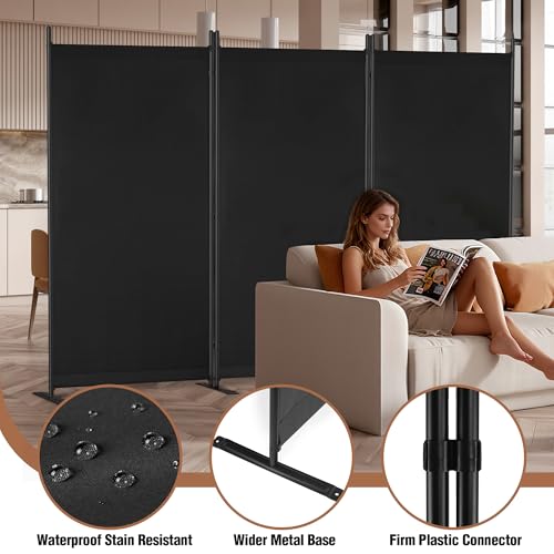 Yettsoy Room Divider 6FT Folding Privacy Partition Screen, 103'' W Freestanding Wall Divider for Room Separation, Portable 3 Panel Room Divider Panel Privacy Screen for Dorm Studio Office, Black Yettsoy