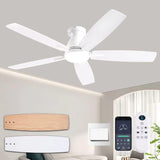 NKPU 52 Inch White Modern Ceiling Fans with Lights, Low Profile Ceiling Fan and Remote Control, DC Reversible Motor, Dimmable LED Ceiling Fans for Bedroom,Indoor/Outdoor Patio Use NKPU