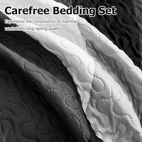 weesire Black and White Bedding Quilt King Size with 2 Shams, Modern Stripe Comforter Sets Classic Line Pattern Bedspreads Grey and White Coverlet, 96''x106'' weesire