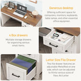 Vabches Farmhouse 49” Executive Desk with File Drawer, 4 Drawers Reversible Computer Desk with Storage, Rustic Home Writing Workstation for Home Office.White Brown Vabches