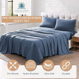 Casa Platino Bedding Sheets & Pillowcases, 3 Piece Set, Pre-Washed Fade Resisitant Cozy Twin Bed Set, 100% Hydro-Brushed Microfiber, Twin Sheet fits up to 15 inch Mattress- Estate Blue Casa Platino