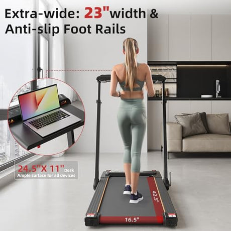Hccsport Treadmill with Incline, 3 in 1 Under Desk Treadmill Walking Pad with Removable Desk Workstation 3.5HP Foldable Compact Walking Treadmills for Home Small Office with Wristband Remote Control Hccsport