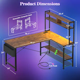 Aheaplus L Shaped Desk Gaming Desk, 59" L Shaped Computer Desk with LED Light & Power Outlet, Reversible Home Office Desk Gamer Desk with Shelves & Storage Bag & Hooks, Corner PC Desk, Rustic Brown Aheaplus