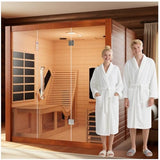 Wood Home Hybrid Sauna for 3 Person, Far Infrared & Steam Dual System Indoor Traditional Saunas, 3KW 9 Heating Elements and 6KW Heating Stove, Speaker, Oxygen Bar, Water Bucket, Rocks, Red Cedar Smartmak