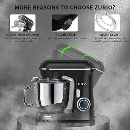 Stand Mixer, Zurio 6 Quarts Electric Mixer, 10-Speed Tilt-Head Food Mixer with Stainless Steel Bowl, Dishwasher-Safe Attachments for Home Baking