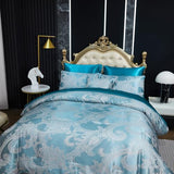 Jacquard Full Comforter Set Peacock Green Sheet Set Satin Bedding Set 8 Pcs Embroidery Neoclassical Floral Bed Home Decor Soft Down Comforter Luxury Hotel Silky Bed in a Bag with 1 Cushion Cover Bedding_Dreamer