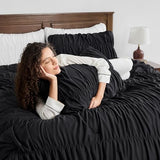 Andency Ruched Black Full Size Comforter Sets, Shabby Chic Pleatd Bedding Sets 3 Pieces, Lightweight Soft Boho Ruffle Bed Set for Girls, Kids, Women, All Season Andency