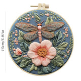 SCECALA 4 Pack Spring Floral Embroidery Kit - Blue Dragonfly Flower Hand Embroidery Kit for Beginners with Pattern, Complete Cross Stitch Supplies DIY Craft for Adults Sewing Hobby, 1pc Hoops
