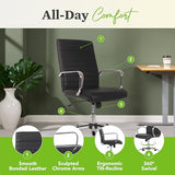 HON Sadie Executive Chair, Ergonomic Leather Office Chair with Chrome Arms and Back Support, for Computers, Desks, Home Offices, 360 Swivel, Black HON