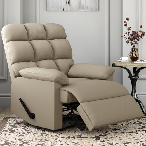 Relaxing Lazy Boy Recliner Chair for Adults,Small Recliners for Small Spaces,Manual Recliner Chair for Bedroom,Relaxing Reclining Chair with Backrest & Footrest for Living Room,Overstuffed (Khaki)