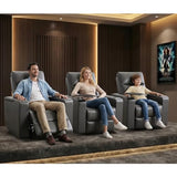ANJ Home Theater Seating Power Recliner with Hidden Arm Storage, Single Faux Leather Recliners with Tray Table, Electric Movie Reclining Chairs with USB Ports & Cup Holders for Media Room, Grey
