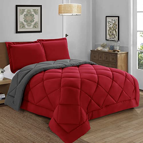 Elegant Comfort Reversible 3-Piece Comforter Set All Season, Ultra Soft, Down Alternative Comforter, Twin, Red/Gray Elegant Comfort