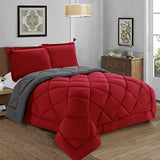 Elegant Comfort Reversible 3-Piece Comforter Set All Season, Ultra Soft, Down Alternative Comforter, Twin, Red/Gray Elegant Comfort