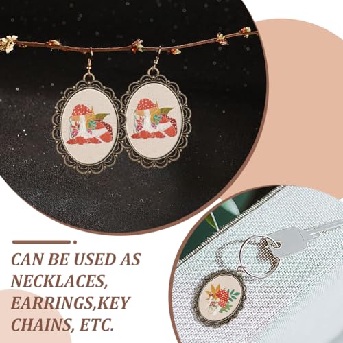 INFUNLY 6 Sets DIY Mushroom Necklace Embroidery Kit for Adult Beginner Embroidery Pendant Kit Mushroom Theme Embroidery Stitching Necklace Kit Cross Stitch Kits with Instructions for Women Gift