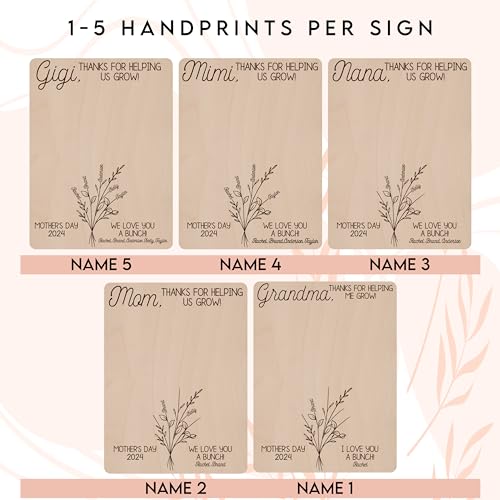 Personalized DIY Flower Handprint Wooden Sign Gifts for Nana & Mom, Customized Mother's Day Wood Wall Art Gift for Grandma & Mama Generic