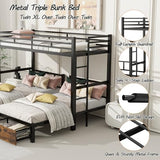 kuurfuurdo Metal Triple Bunk Bed for Kids, Detachable TwinXL Over Twin Over Twin Triple Bunk Bed with Guardrails, Ladder & Storage Drawer, Converts to 3 Separate Beds (3 Bunk Beds for Kids) kuurfuurdo