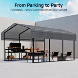 10x15FT Heavy Duty Metal Carport, Outdoor Carport Canopy with Galvanized Steel Roof and Reinforced Base,Removable Sidewalls & Door, Garage Shelter Shade for Cars,Trucks, Boats, Gray Real Relax