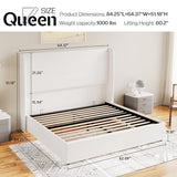 Jocisland Queen Size Bed Frame Lift Up Storage Bed Linen Upholstered Bed Frame with Hydraulic Storage/Wingback Headboard/No Box Spring Needed/White Jocisland
