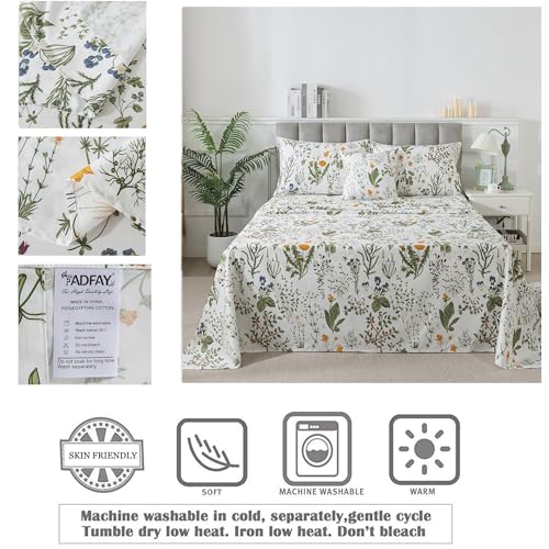 FADFAY 100% Egyptian Cotton Sheets Twin Botanical Printed Floral Sheets Yellow Flowers & Leaves Pattern Farmhouse Bedding Soft and Breathable French Country Bedding 4Pcs Deep Pocket Twin Sheet Set FADFAY