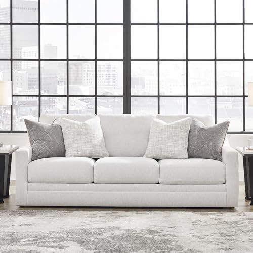 Signature Design by Ashley Maitelynn Contemporary Sofa with Accent Pillows, Reversible Cushions and Sloped Arms, Light Gray Signature Design by Ashley
