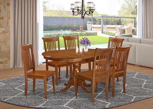 East West Furniture PORT7-SBR-W 7 Piece Dining Room Table Set Consist of an Oval Kitchen Table with Butterfly Leaf and 6 Dining Chairs, 42x60 Inch, Saddle Brown East West Furniture